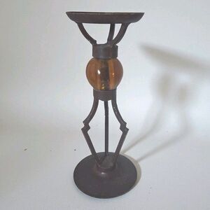 Vintage Brutalist Candel HolderW/ Faux Amber Ball, 6.5 "Tall,5"Wide,